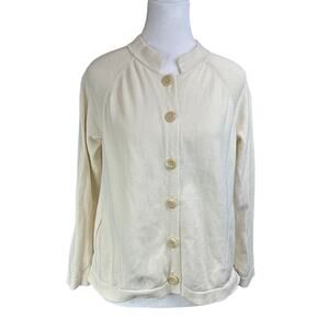 J Jill Button Front Cardigan Sweater Cotton Ivory Size Medium